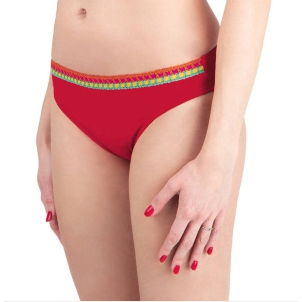Antigel Red Bikini Bottom Crochet Trim Lycra Xtra Life Low Rise Swimwear NEW